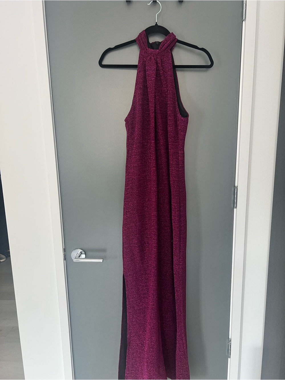 Pink Sparkle Halter Maxi Dress w/ high thigh split